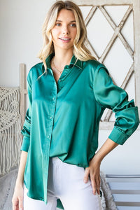 First Love Satin Long Sleeve Button Down Shirt - 1985 the VAULT Boutique