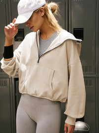 Half Zip Pocketed Dropped Shoulder Hoodie - 1985 the VAULT Boutique