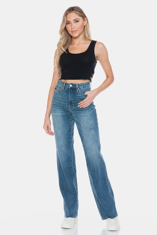 Judy Blue Full Size Tummy Control Cut Raw Hem Straight Jeans - 1985 the VAULT Boutique