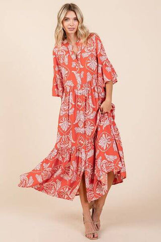 Mittoshop Abstract Leaf Print Tiered Ruffle Dress - 1985 the VAULT Boutique