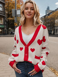 Heart Button Up Dropped Shoulder Long Sleeve Cardigan - 1985 the VAULT Boutique