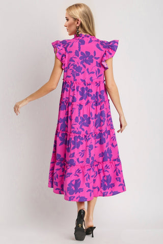 Oh Full Size Ruffled Printed Notched Cap Sleeve Midi Dress - 1985 the VAULT Boutique