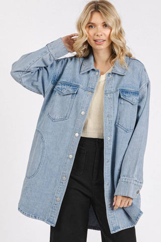 Mittoshop Light Wash Patch Pocket Longline Denim Jacket - 1985 the VAULT Boutique