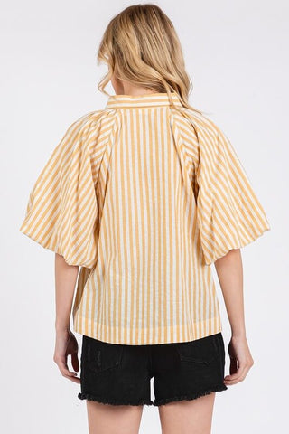 Mittoshop Button Down Striped Puff Sleeve Shirt - 1985 the VAULT Boutique