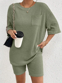 Ribbed Round Neck Top and Shorts Set - 1985 the VAULT Boutique