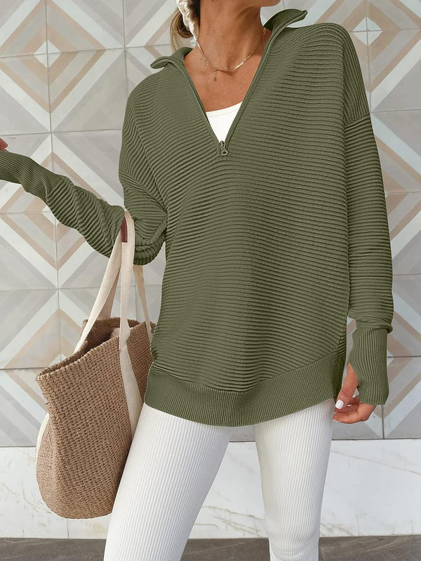 Half Zip Long Sleeve Knit Top - 1985 the VAULT Boutique