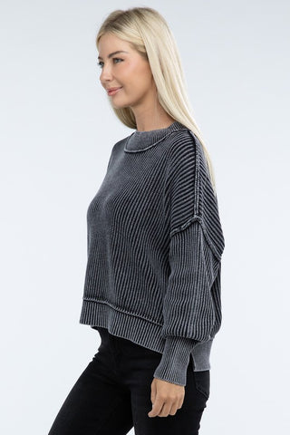 Washed Side Slit Oversized Cropped Sweater - 1985 the VAULT Boutique