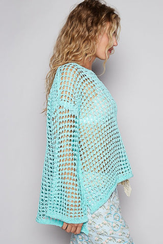 POL Side Slit Openwork Long Sleeve Knit Cover Up - 1985 the VAULT Boutique