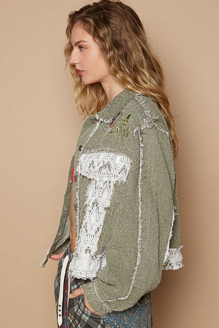 POL Crochet Patch Embroidered Button Up Jacket - 1985 the VAULT Boutique