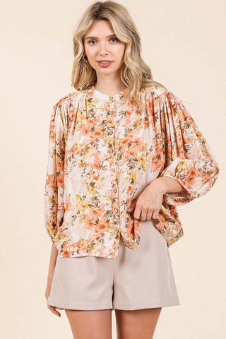 Mittoshop Flower Print Batwing Sleeve Button Down Blouse - 1985 the VAULT Boutique