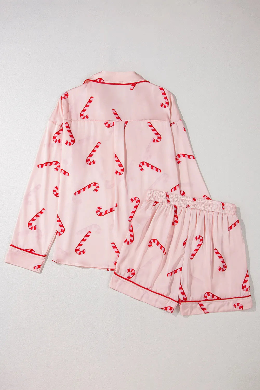 Candy Cane Collared Neck Long Sleeve Top and Shorts Lounge Set - 1985 the VAULT Boutique