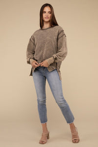 Basic Acid Wash French Terry Exposed-Seam Sweatshirt - 1985 the VAULT Boutique