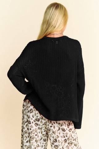 Davi & Dani Star Front Crochet Drop Shoulder Knit Top - 1985 the VAULT Boutique