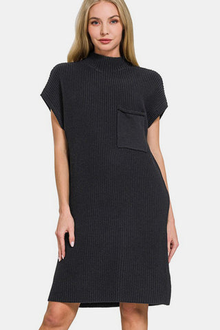 Zenana Mock Neck Short Sleeve Sweater Dress - 1985 the VAULT Boutique