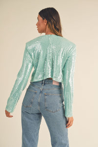 MABLE Shoulder Padded Sequin Crop Top - 1985 THE VAULT