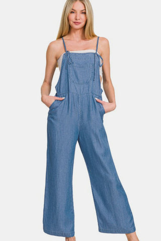 Zenana Washed Adjustable Strap Wide Leg Denim Overalls - 1985 the VAULT Boutique