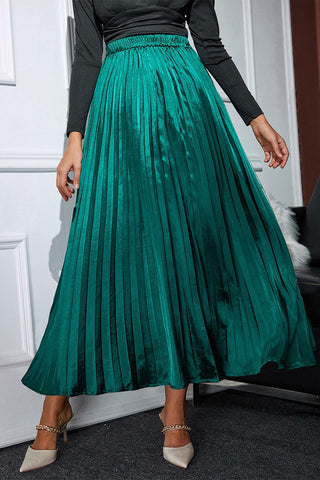 Pleated Elastic Waist Midi Skirt - 1985 the VAULT Boutique