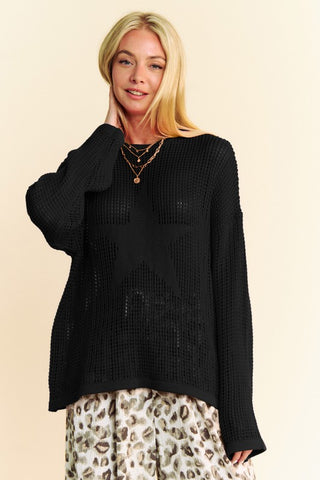 Davi & Dani Star Front Crochet Drop Shoulder Knit Top - 1985 the VAULT Boutique