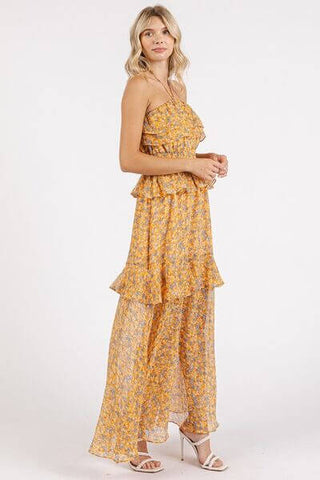 Mittoshop Ruffled Smocked Floral Halter Neck Maxi Dress - 1985 the VAULT Boutique