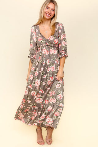 Haptics Twisted Detail Ruffled Hem Floral Dress with Side Pockets - 1985 the VAULT Boutique