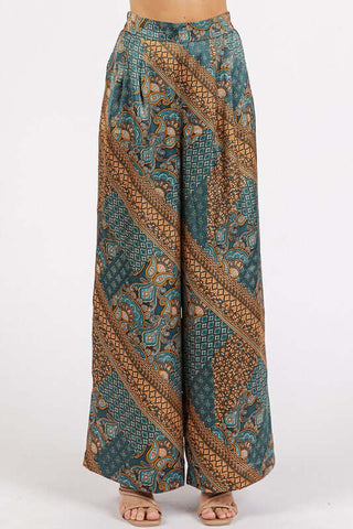 Mittoshop Paisley Patchwork Print Satin Wide Leg Pants - 1985 the VAULT Boutique