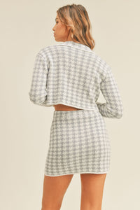 MABLE Houndstooth Cropped Knit Cardigan and Mini Skirt Set - 1985 THE VAULT