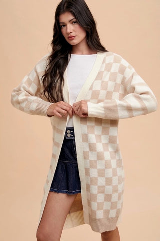 Annie Wear Checkered & Striped Open Front Long Sleeve Cardigan - 1985 the VAULT Boutique