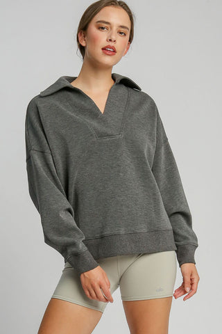 Umgee Johnny Collar Dropped Shoulder Sweatshirt - 1985 the VAULT Boutique