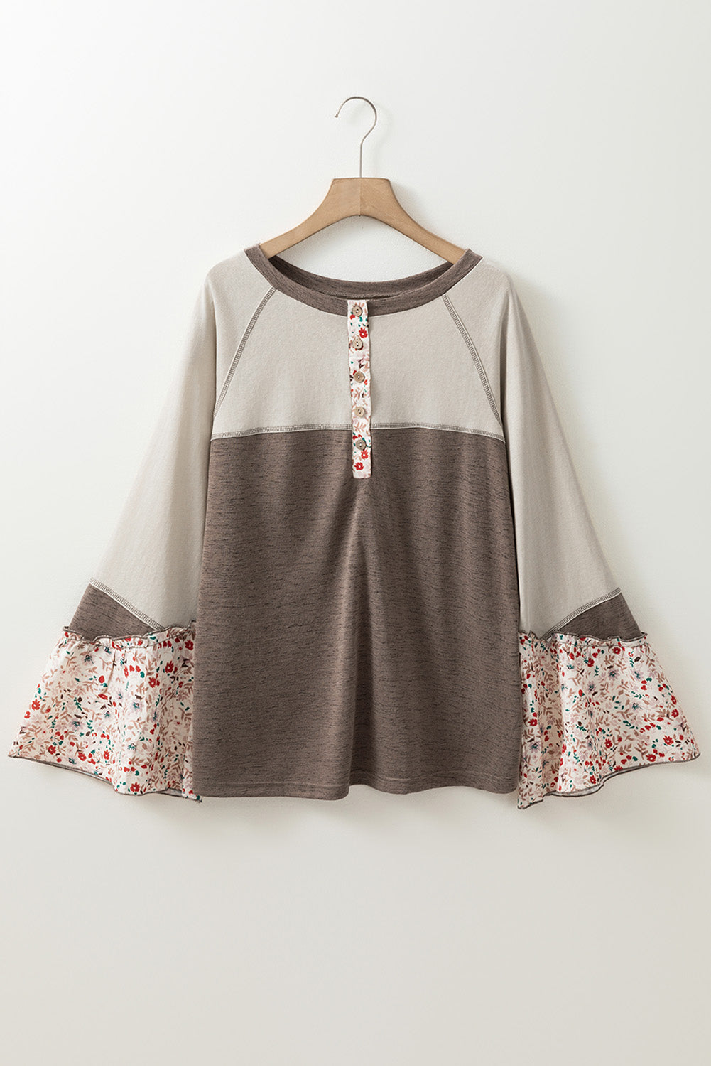 Floral Half Button Long Sleeve T-Shirt - 1985 the VAULT Boutique