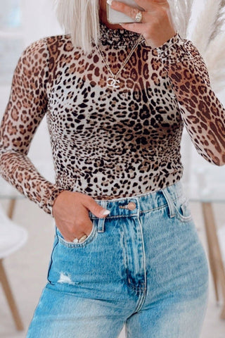 Turtleneck Leopard Long Sleeve Bodysuit - 1985 the VAULT Boutique