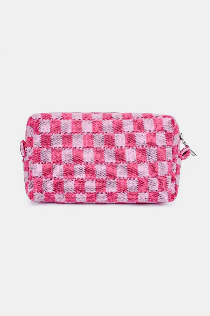 Zenana Checkered Pattern Knitted Cosmetic Pouch - 1985 the VAULT Boutique