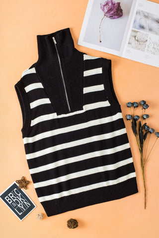 Striped Half Zip Sweater Vest - 1985 the VAULT Boutique