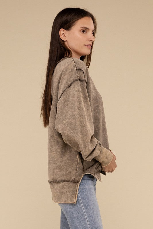 Basic Acid Wash French Terry Exposed-Seam Sweatshirt - 1985 the VAULT Boutique