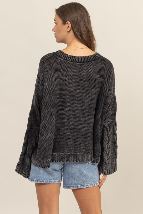 HYFVE Cable Knit V-Neck Dropped Shoulder Oversized Sweater - 1985 the VAULT Boutique