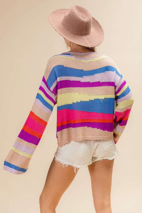 BiBi Multi Color Geometric Stripe Sweater - 1985 the VAULT Boutique