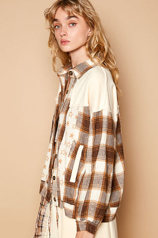 POL Plaid & Star Patchwork Contrast Long Sleeve Shacket - 1985 the VAULT Boutique