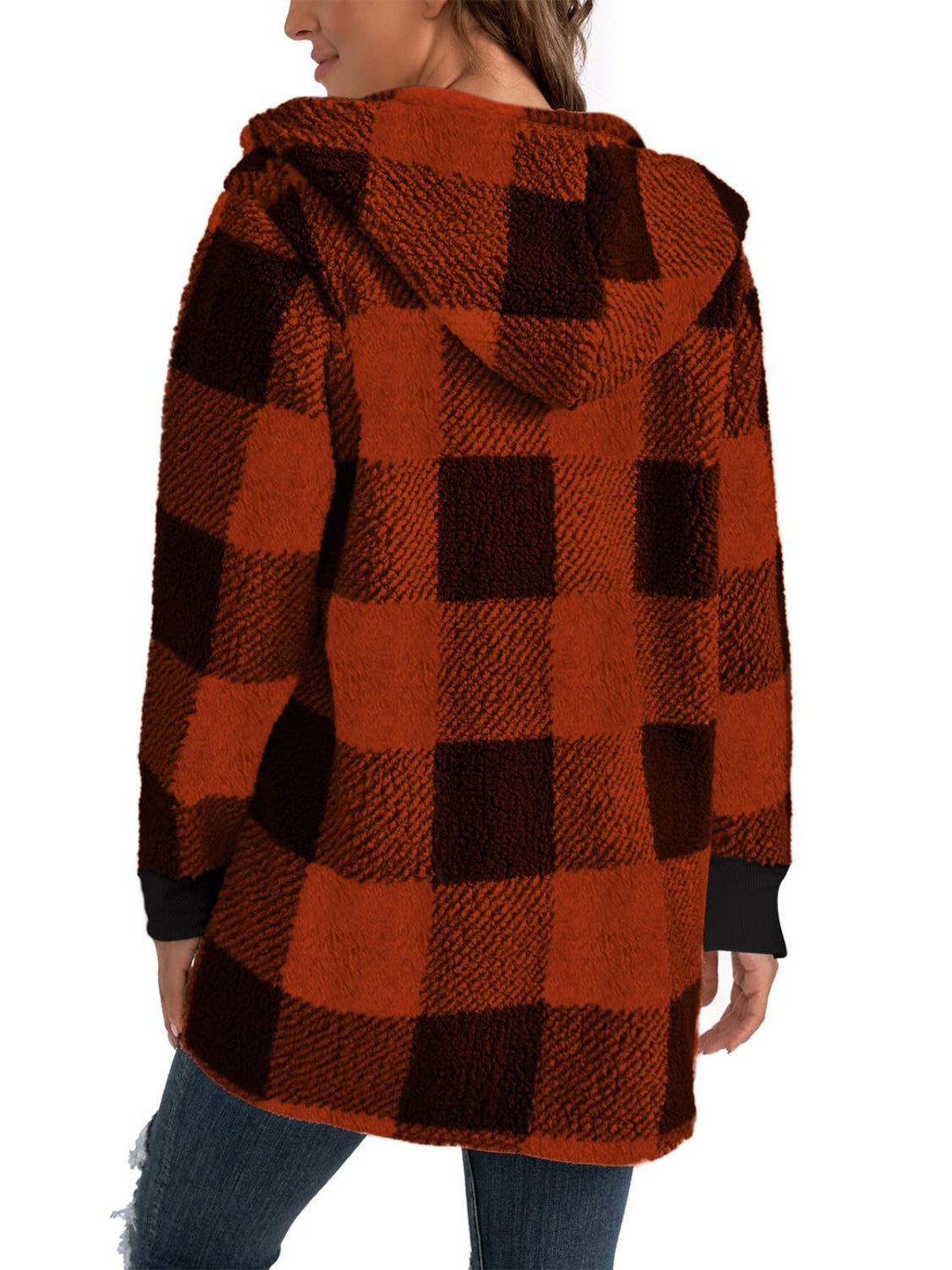 Plaid Long Sleeve Hooded Coat - 1985 the VAULT Boutique