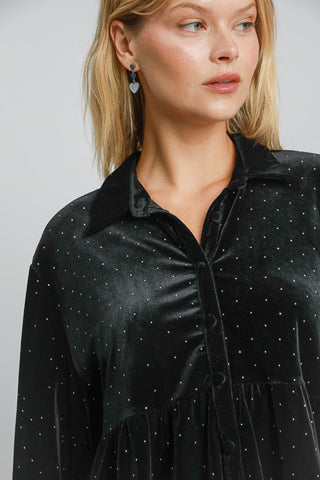 Umgee Full Size Polka Dot Button Up Half Sleeve Shirt - 1985 the VAULT Boutique