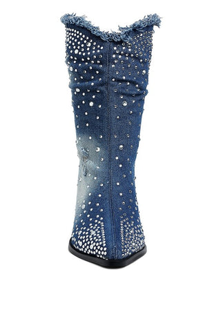 Savant Diamante & Rhinestones Denim Boots - 1985 the VAULT Boutique