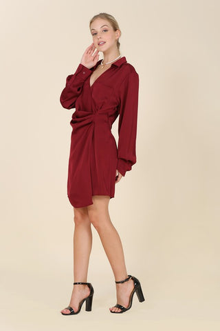 Satin Collared Wrap Mini Dress - 1985 the VAULT Boutique