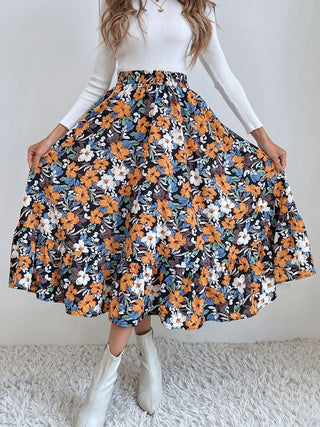 Printed Elastic Waist Midi Skirt - 1985 the VAULT Boutique