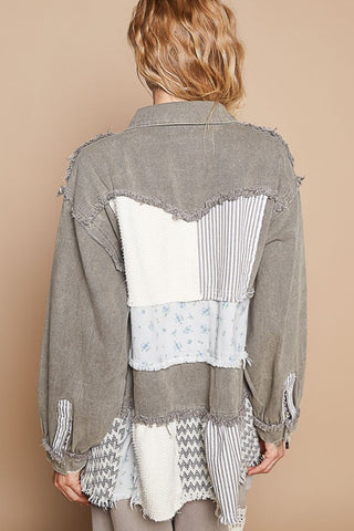 POL Raw Hem Patchwork Dropped Shoulder Jacket - 1985 the VAULT Boutique