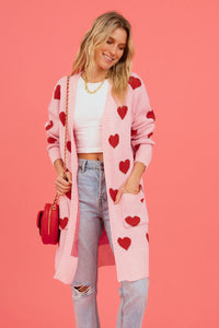 Heart Graphic Open Front Cardigan with Pockets - 1985 the VAULT Boutique