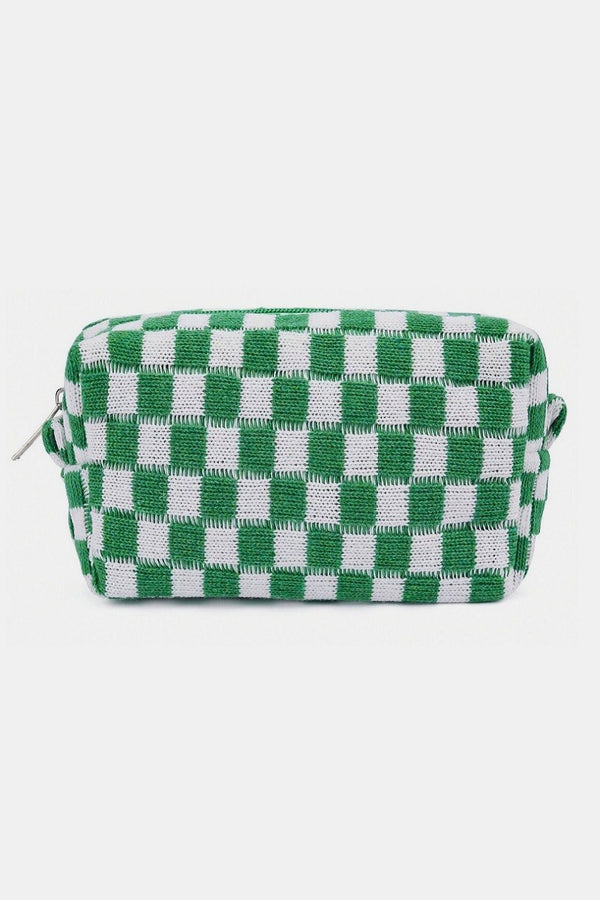 Zenana Checkered Pattern Knitted Cosmetic Pouch - 1985 the VAULT Boutique