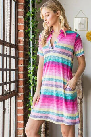 Heimish Full Size Striped Short Sleeve Mini Tee Dress Plus Size - 1985 the VAULT Boutique