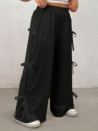 Plus Size Bow Elastic Waist Wide Leg Pants - 1985 the VAULT Boutique