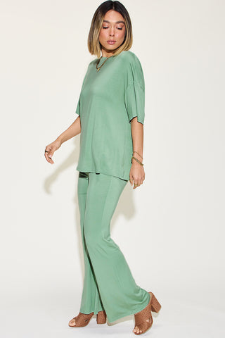 Basic Bae Full Size Bamboo Drop Shoulder T-Shirt and Flare Pants Set - 1985 the VAULT Boutique