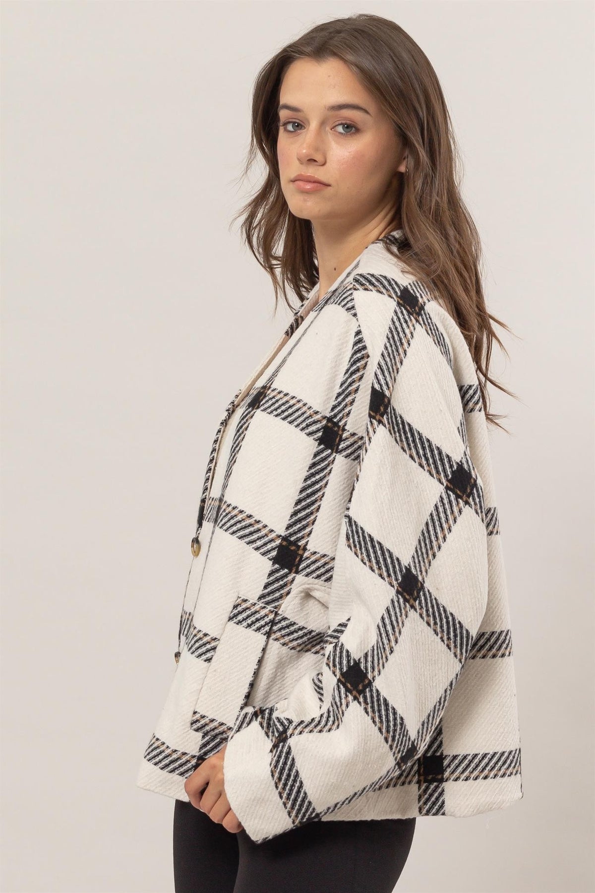 HYFVE Plaid Long Sleeve Jacket with Side Slit Pockets - 1985 the VAULT Boutique