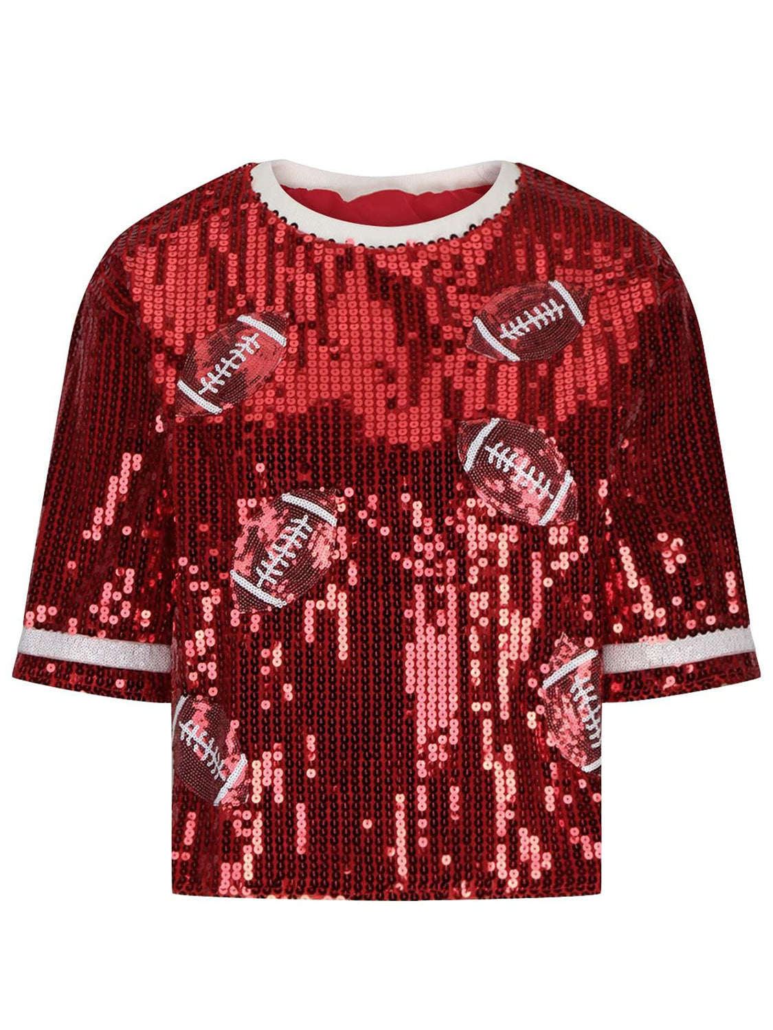 Sequin Football Round Neck Half Sleeve Top - 1985 the VAULT Boutique