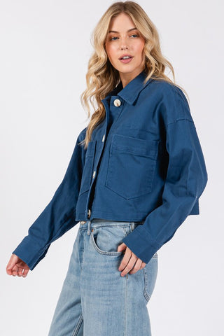 bytos Button Down Cropped Denim Jacket with Patch Pockets - 1985 the VAULT Boutique